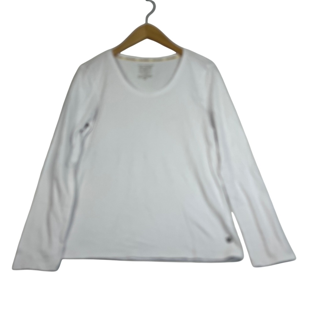 Lucky Brand Womens White Long Sleeve Scoop Neck Cotton Modal Tee Shirt Medium